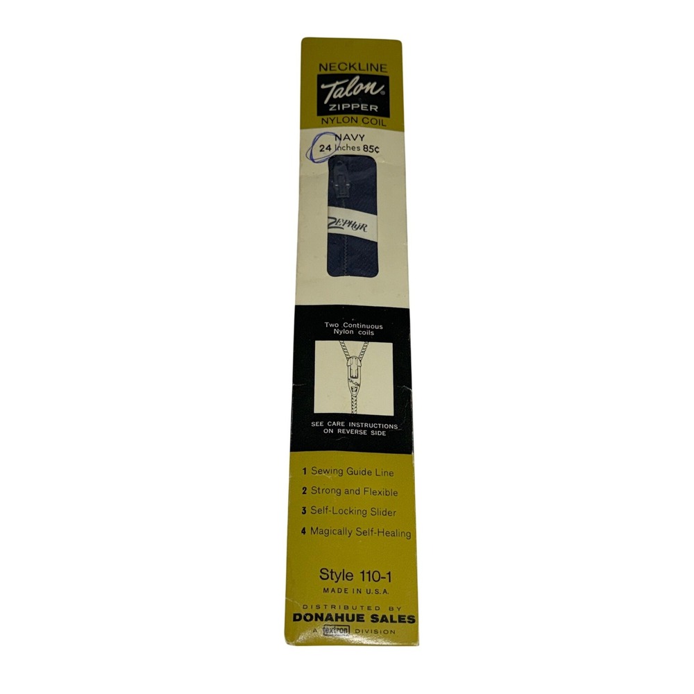 VTG‎ Talon Zipper Navy Blue Nylon Coil Zephyr Neckline Sewing Fastener 24" 110-1
